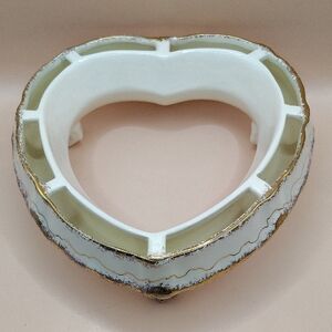 Vintage Ceramic Heart-Shaped Pedestal Flower Frog, Cream With Gold Trim